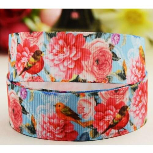 7/8'' 22mm,1" 25mm,1-1/2" 38mm,3" 75mm Flower and bird printed Grosgrain Ribbon party decoration 10 Yards X-02680