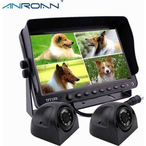 7" Quad Split Screen Monitor Car Rear View Camera System 2 x Side Camera for Truck Caravan Trailers Harvester