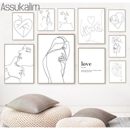 Abstract Painting Minimalist Canvas Art Print Line Naked Poster Couple Kiss Wall Posters Modern Wall Pictures Bedroom Decoration