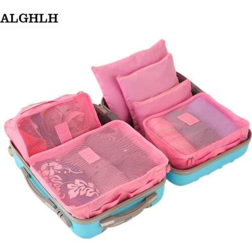ALGHLH 6PCS/Set High Quality Oxford Cloth Travel Mesh Bag Luggage Organizer Folding Packing Cube Organiser Travel Storage Bag