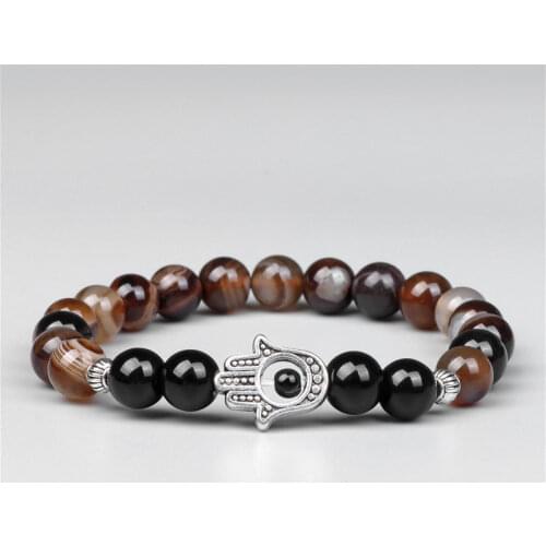 Antique Gold Color Hand of Fatima Hamsa Charm Bracelet Natural Stone Tiger Eye Evil Eye Amulet Beads Bracelet for Men Women Gift