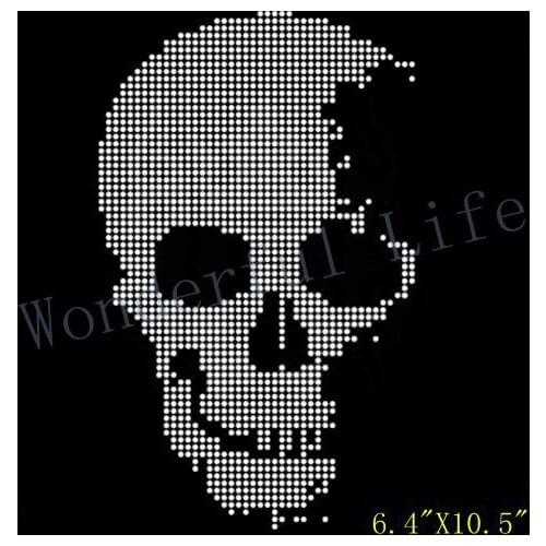 Free Shipping skull face danger hotfix rhinestone Iron On heat transfer bling transfer for clothing