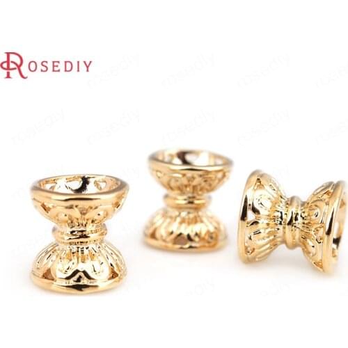 10PCS 7x7MM 24K Champagne Gold Color Plated Brass Double Side Beads Caps Tassel Caps High Quality Diy Jewelry Accessories