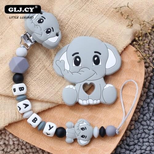 Newborn Baby Pacifier chain Elephant Silicone Beads teether toys Pacifier clip BPA-Free dummy Holder personalised gifts Handmad