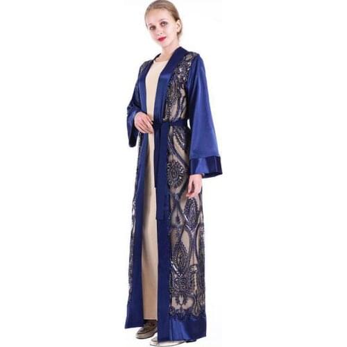 Blue Vintage High-density Embroidery Outside The Middle East Dubai Tour Apparel Womens Clothing Turkish Abaya Cardigan Robe