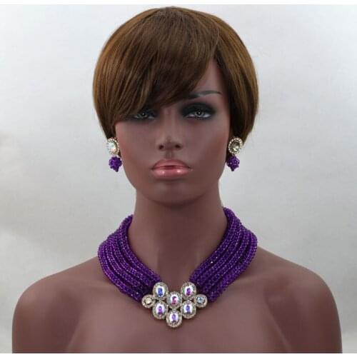 2016 Elegant Women Crystal Bridal Necklace Set Purple African Nigerian Wedding Party Beads Jewelry Set Free Shipping ALJ556
