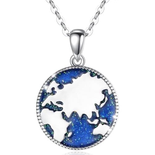 Eudora 925 Sterling Silver Blue ocean map Pendant fashion hollow necklace Jewelry for women birthday party Gift with box D557