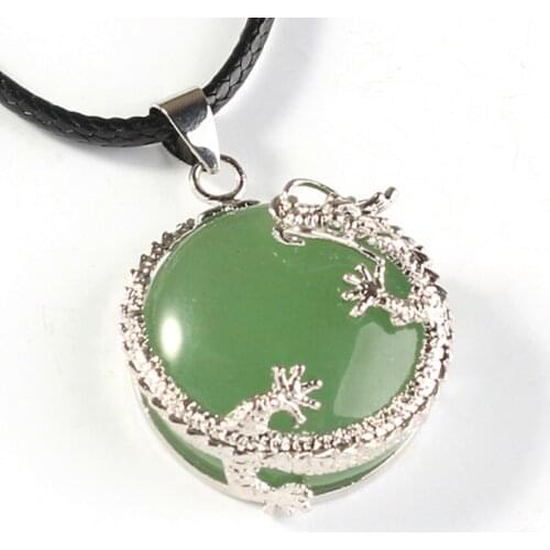 Trendy-beads Antique Silver Plated Chinese Dragon Wrap Half Ball Bead Natural Green Aventurine Pendant