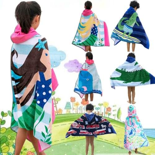 Fashion Toddler Infant Baby Kids Girls Boys Cartoon Printed Hooded Swimming Beach Bath Towels Thicken Soft Bathrobe Cloak#G4