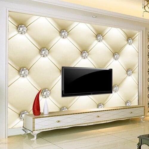 Custom Stickers Waterproof Self-adhesive Wallpaper 3D Diamond Soft Bag Living Room Sofa TV Background Wall Mural Papel De Parede