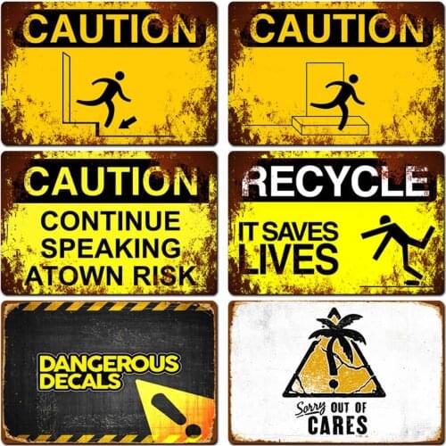 Attention Caution Vintage Metal Tin Signs Dangerous Metal Poster Warning Retro Plaque Wall Decoration
