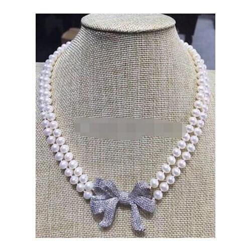 2row 19-20" 8-9mm white freshwater pearl necklace