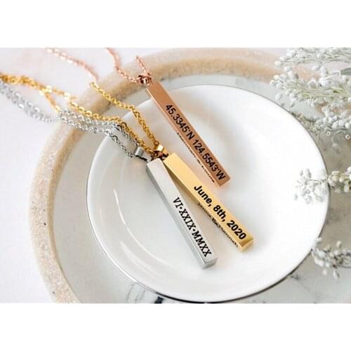 Custom 3D Engraved Nameplate Bar Necklace,Personalized Rose Gold Vertical Necklace,Eternal Chain,Eternal Love,Birthday Gifts