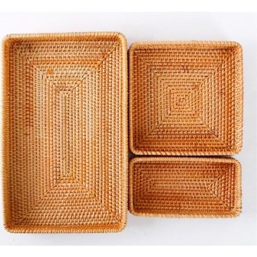 Hand-Woven Storage Basket Rattan Storage Tray Wicker Baskets Bread Fruit Food Breakfast Display Box Handicrafts Home Decoration