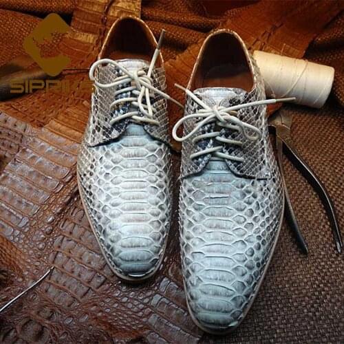 Sipriks Sewing Welted Shoes Mens Python Skin Dress Shoes Elegant Boss Suits Shoes Italian Custom Snake Skin Shoes Derby Male 10