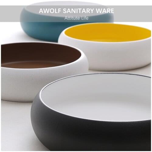 Modern Bathroom Sinks Art Ceramic Vessel Morandi Color Round Washing Basin Bowl Matte Black Green Yellow Brown With Drain AM959