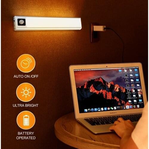 LED PIR Motion Sensor Lamp USB charging Cupboard Wardrobe Bed Lamp Under Cabinet Night Light Stairs Smart Light Built-in Battery