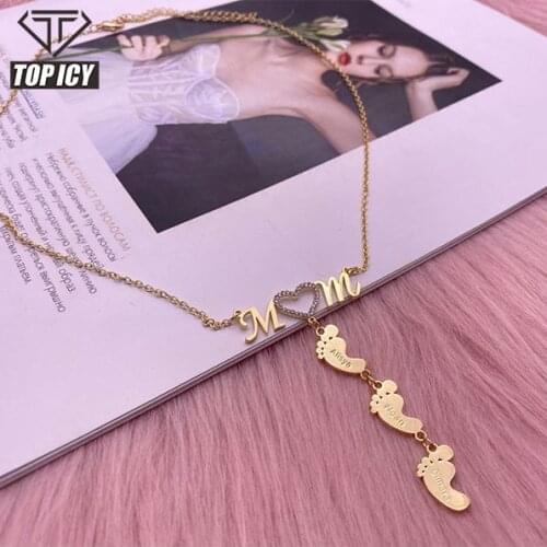 Top Icy Foot Hanging Mom Chain Name Plate Cusomize Personalized Letter Pendant Necklace Luxury Jewelry