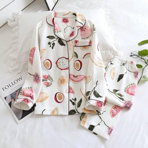 Spring Thickened Pure Cotton Long Sleeve Lady Nightie Autumn/winter Aircotton Homewear Hot Sell Two-piece Set Women Pajamas Set