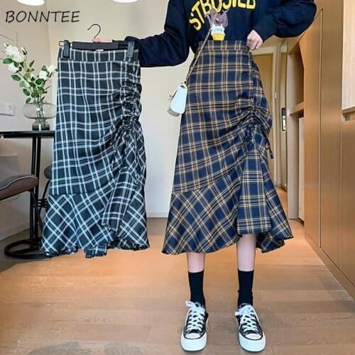 Skirts Women Plaid All-match College Stylish Midi Casual Empire Ulzzang Harajuku Aesthetic Female Temperament Charm Design Newly