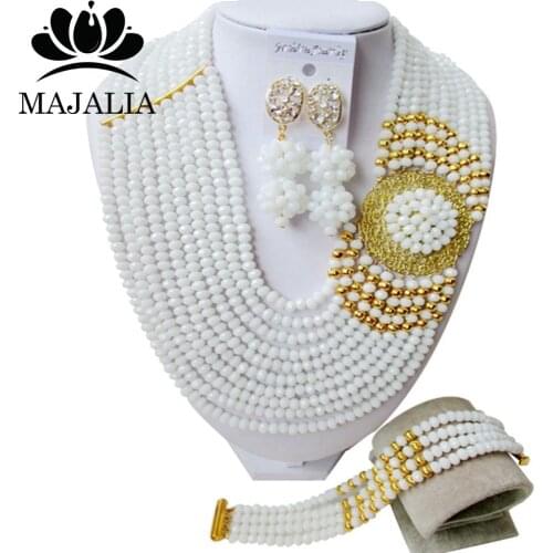 Fashion Nigeria Wedding african beads jewelry set white Crystal necklace Bridal Jewelry sets Free shipping GG-1446