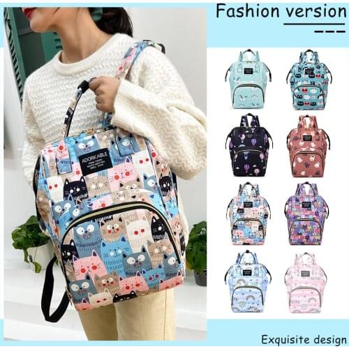 Women Rainbow Balloon Cat Printing Mummy Maternity Diaper Bag Casual Large Capacity Handbag Nappy Milk Bottle Stroller Organizer