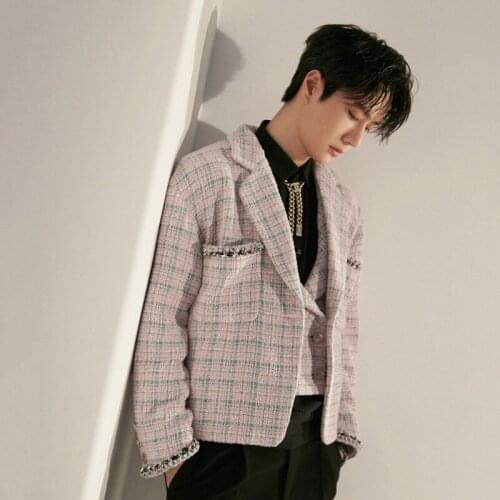 Vintage Plaid Tweed Jacket Women 2021 Autumn Runway Clothes Notched Collar Single Button Coat Full Loose Jackets Dropshipping