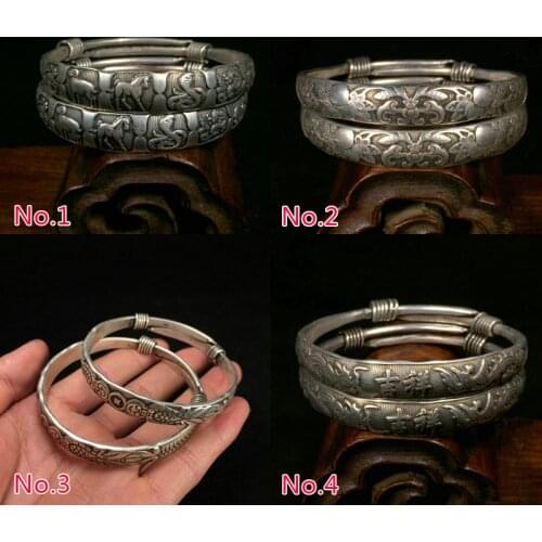 Chinese Tibetan Silver Handmade Zodiac/Dragon and Phoenix/Flower and Bird Amulet Auspicious Bracelet Statue /No.1--No.8 Style