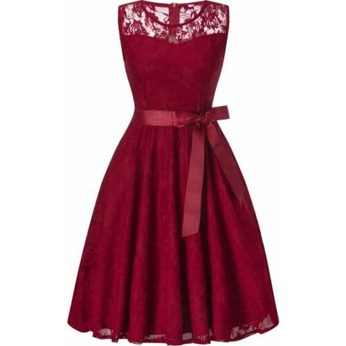 New 2018 women dress Vintage Sleeveless O neck Lace Dress sashes Wedding Party Dresses Vestidos female clue work dress hit color