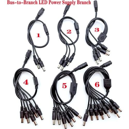1pcs CCTV Security Camera 1 DC Female To 2/3/4/5/6/8 Male plug Power Cord adapter Connector Cable Splitter for LED Strip