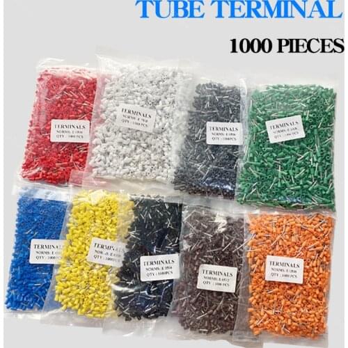 1000pcs E0508 E7508 E1008 E1508 E2508 Insulated Ferrules Terminal Block Cord End Wire Connector Electrical Crimp Terminator