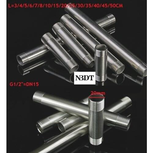 2Pcs/Lot 1/2" DN15 304 Stainless Steel Pipe Nipple Fittings Male Thread Tube Double Headed