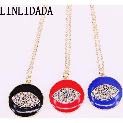 8Pcs New Trendy mix color Enamel with colorful cz pave eye Round Charm Pendant Necklaces For Women Girl