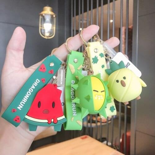 Creative Durian Watermelon Fruit Keyring Cartoon PVC Keychain Cute Bag Pendant Keyfob Ornament Car Resin Key Chains