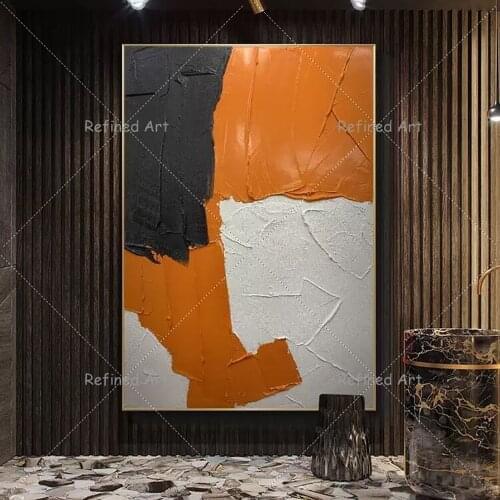 Pure Hand-Painted Canvas Oil Painting American Abstract Porch Thick Texture Model Room Decoration Art Simple Large Orange Mural