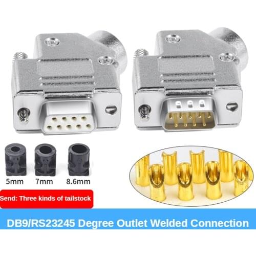 DB9 welding head COM head RS232/485 serial port plug 9-pin 45-degree outlet hole metal hood 45-degree shell