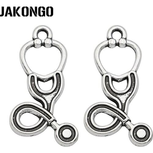 JAKONGO Antique Silver Plated Stethoscope Charm Pendants for Bracelet Jewelry Making Accessories DIY Craft 28x15mm