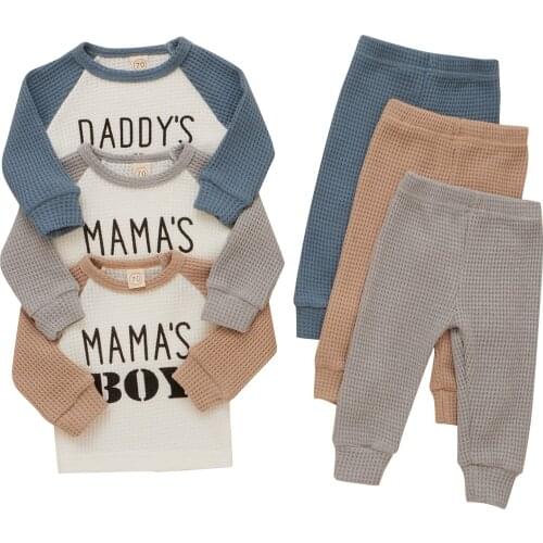 2 Pieces Baby Suit Set, Letter Print O-Neck Long Sleeve T-Shirt+ Solid Color Long Pants for Toddler Boys, 3-24 Months
