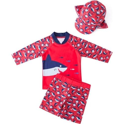 Boy Bathing Suit Boys Wetsuit Party Swimming Water Play Children Sunscreen Shark Red High Quality New Style Kids Boy Swimsuit