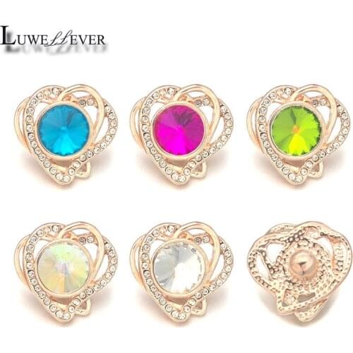 Fashion Heart w144 Crystal 3D 18mm Metal Snap Button For Bracelet Necklace Interchangeable Jewelry Women Accessorie Findings