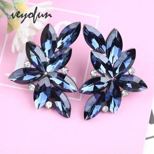 Veyofun Trendy Plant Crystal Stud Earrings for Women Symmetrical Design Accessories Jewelry Wholesale New