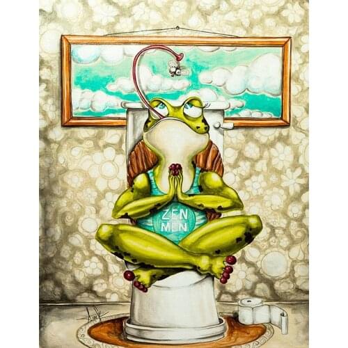 DIY Oil Painting By Numbers Toilet Frog Coloring By Numbers Animal Wall Art Canvas Picture Hand Painted Room Decoration Gift