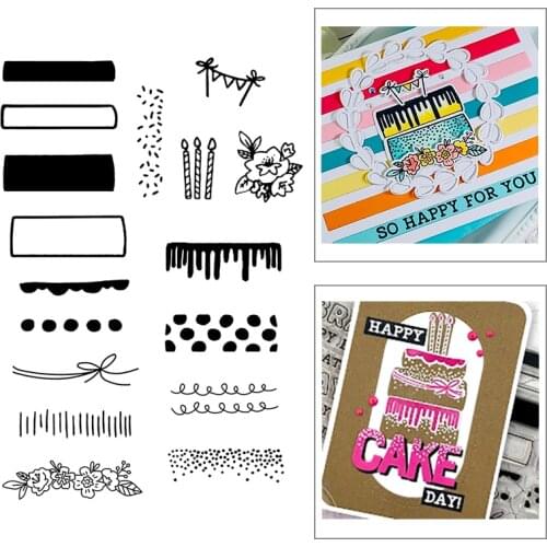 2021 New Happy Birthday Cake Candle Clear Stamp and Metal Cutting Dies Set For DIY Making Greeting Card Banner Lace Scrapbooking