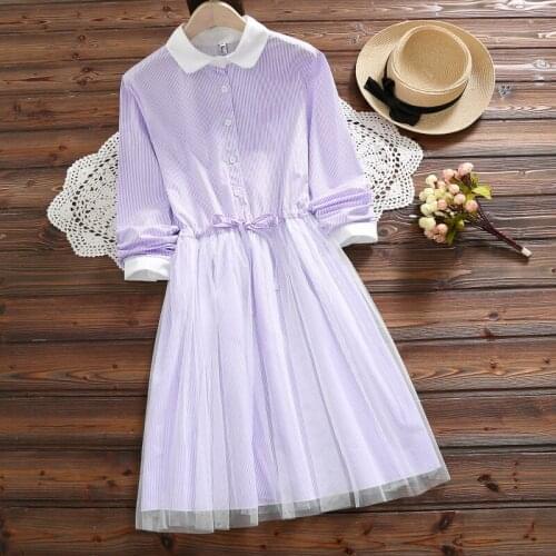 2018 autumn long sleeve striped dress new sweet princess mesh dress