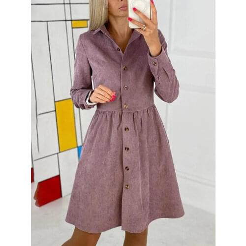 Autumn Retro Corduroy Khaki Midi Dress Female Casual Turn-down Collar Single Breasted Solid Shirt Dresses For Women 2021vestidos