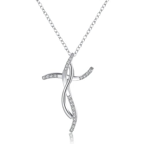 Silver color necklace jewelry women wedding fashion Cross CZ crystal Zircon stone pendant necklace Cute wedding n296