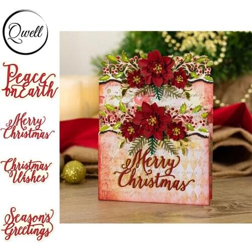 QWELL English Words Merry Christmas Wishes Basic Phrase Cutting Dies DIY Scrapbooking Album Craft Cards Making Template 2020 New