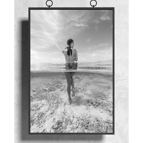 R0329 Black and White Blue Sky Green Water Backless Sexy Beautiful Girl Model Wall Sticker Silk Poster Art Home Decoration