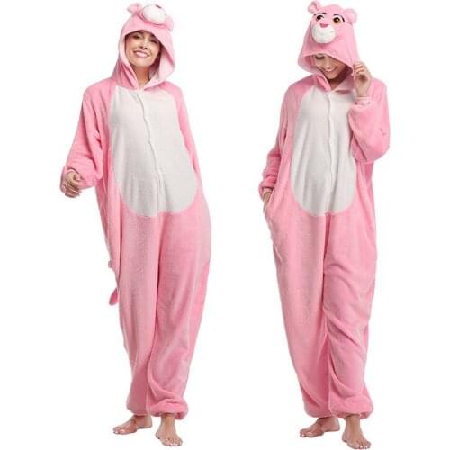 Pink Panther Pajamas Onesie Adult Sleepwear Funny Jumpsuit Winter Warm Pajama Cute Overalls Carnival Party Outfit