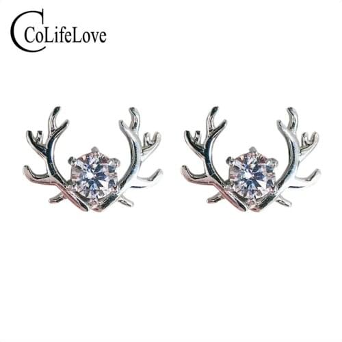 CoLife Jewelry 925 Silver Moissanite Earrings Fashion Moissanite Deer Earrings Real D Color Moissanite Stud Earrings